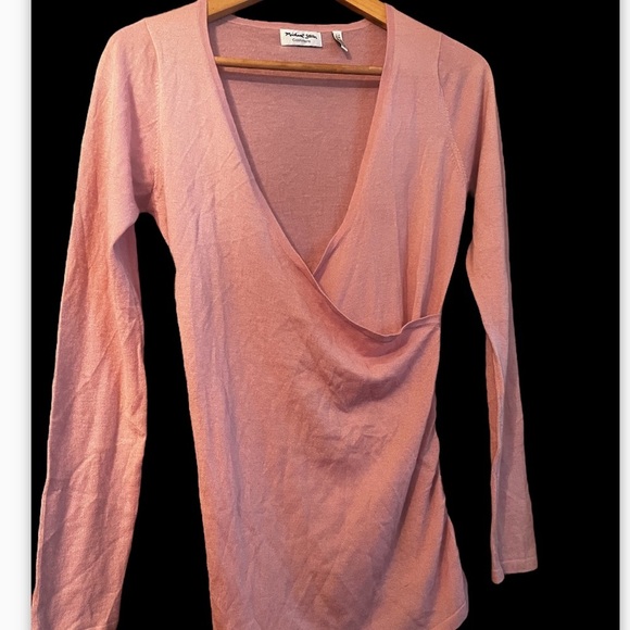 MICHAEL STARS Vivian Surplice 100% Cashmere Sweater In Pink One Size Women - Picture 5 of 10